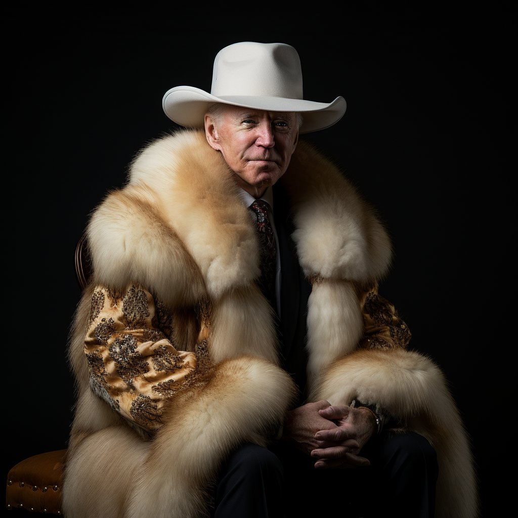 Joe Biden rocking a pimp look with hat and fur coat