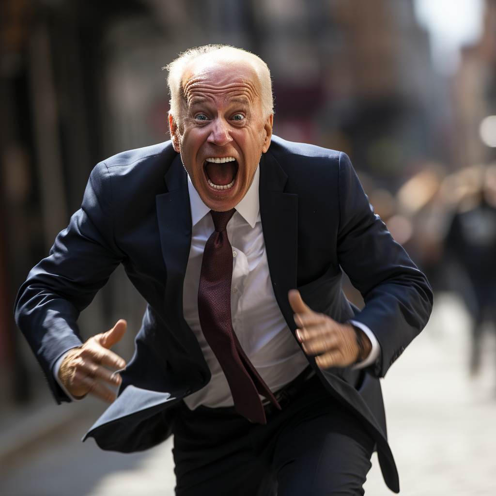 Joe Biden chasing camera energetically