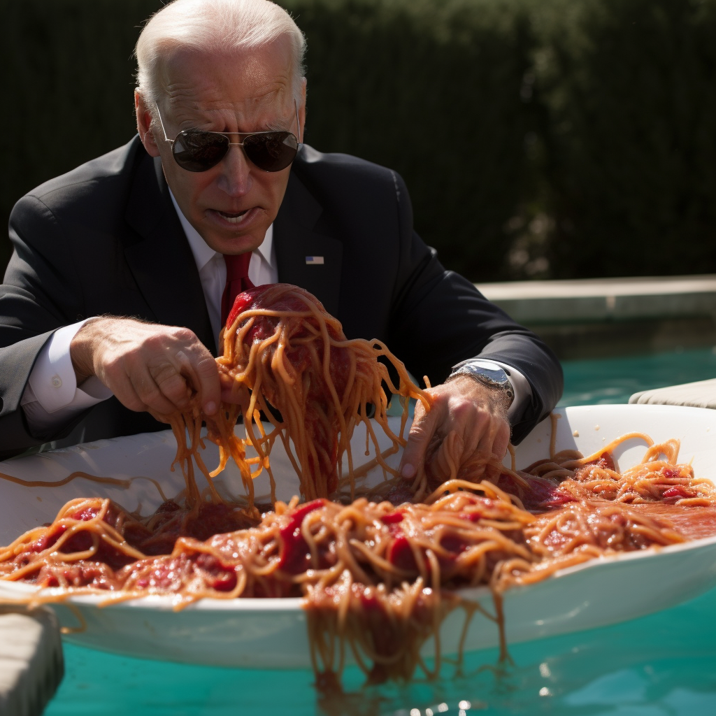 Joe Biden indulges in poolside spaghetti feast