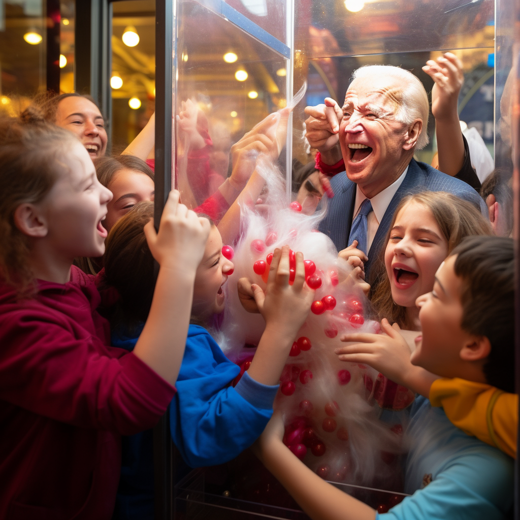 Confused Joe Biden stuck in claw machine