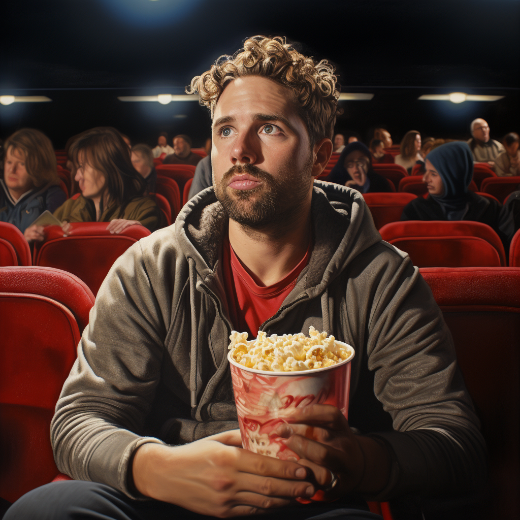 Joey Sturgis enjoying popcorn in movie theater