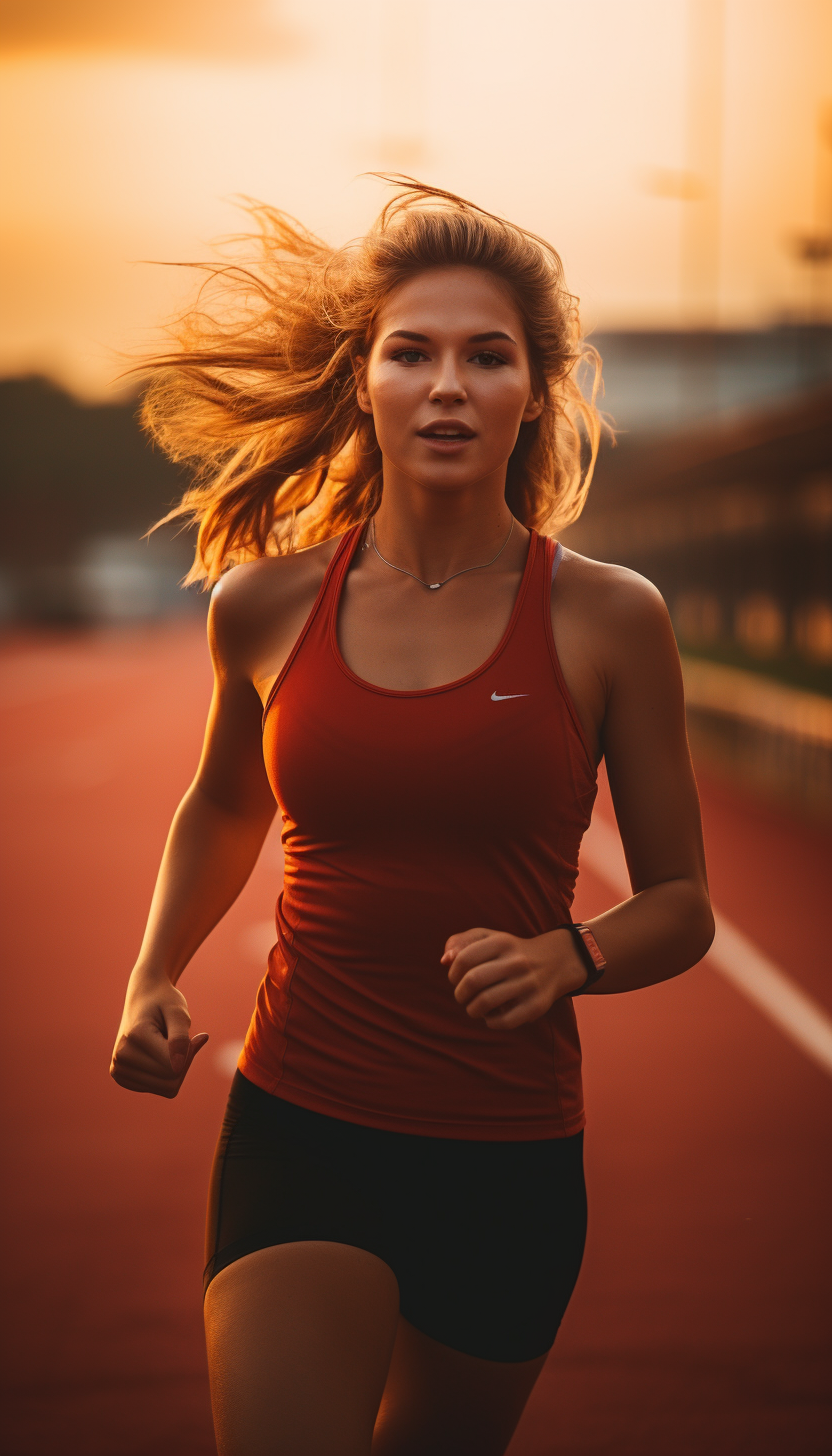 Young Woman Jogging on Running Track