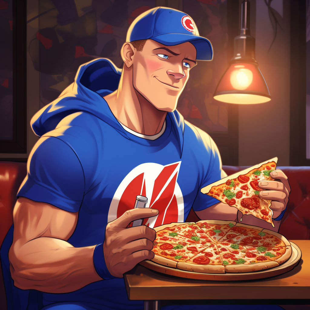 John Cena eating pizza with Sonic