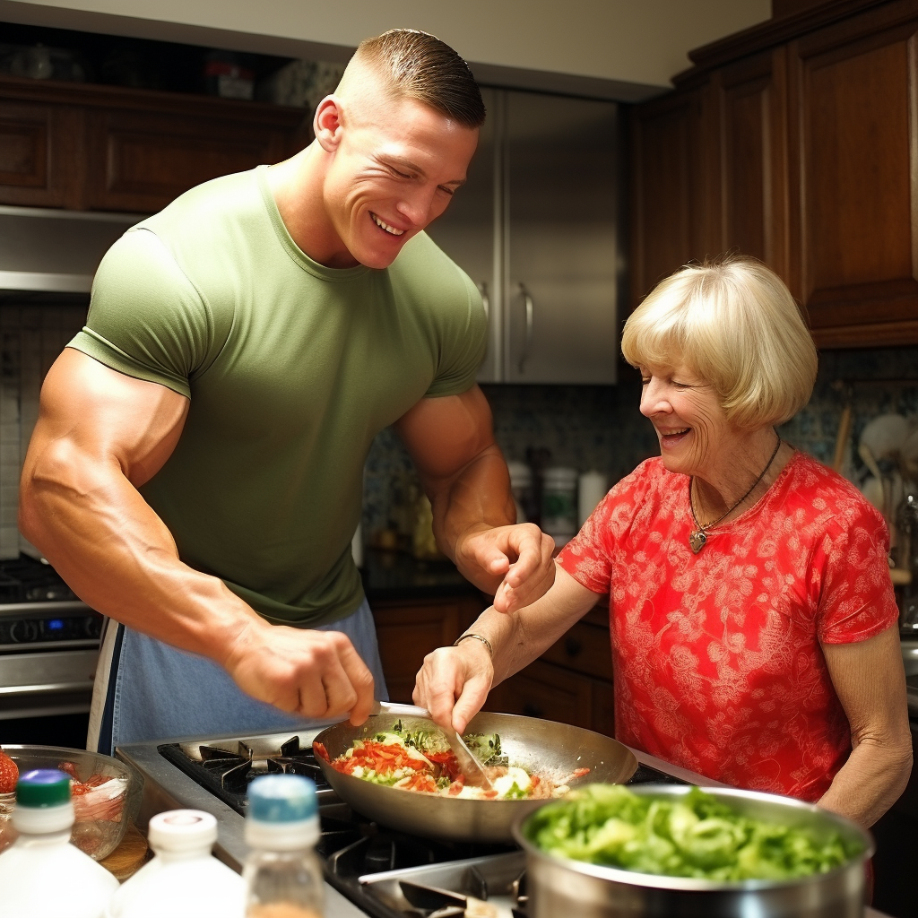 Cena and Stewart Cooking Dinner