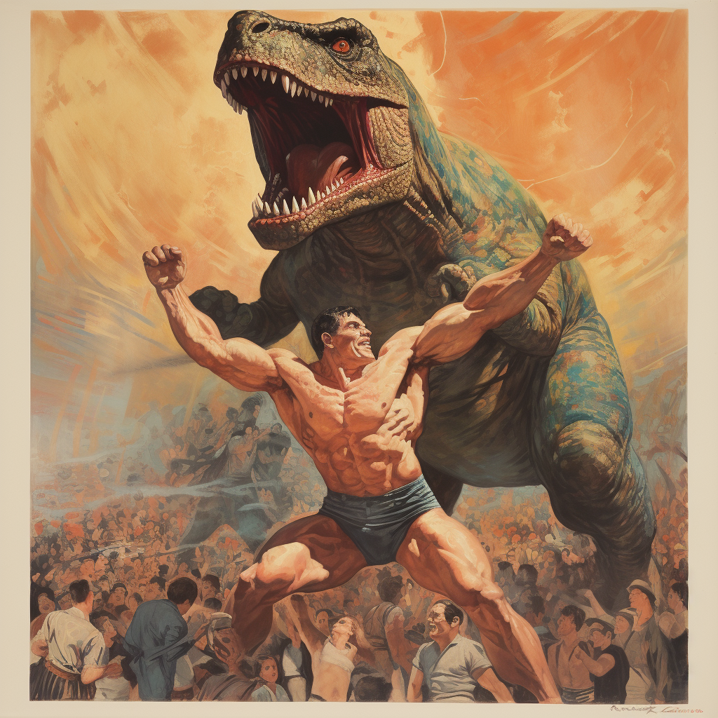 John Cena wrestling a huge T-Rex