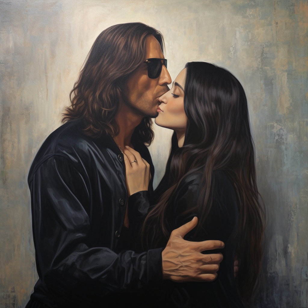 John Lennon kissing Mona Lisa hyperrealistic artwork