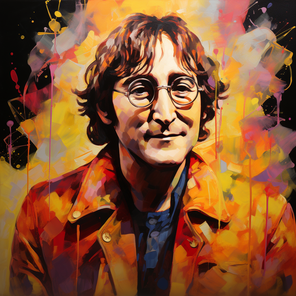 John Lennon artwork with thick gold leaf brush strokes