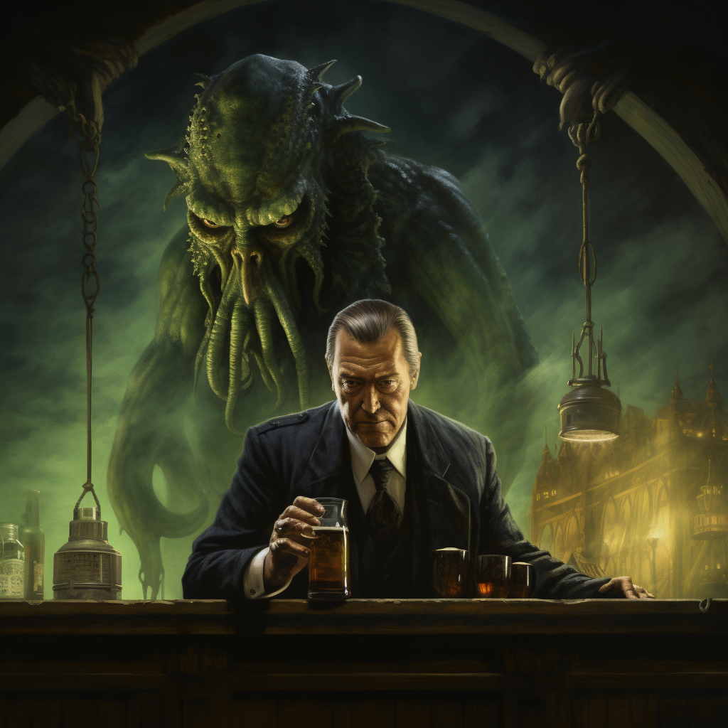 John Wayne and Cthulu in a bar