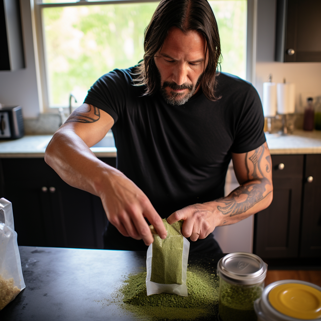 John Wick pouring kratom powder bag