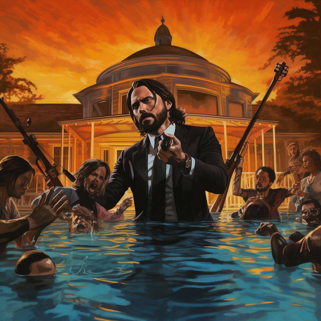 John Wick bravely standing in swimming pool