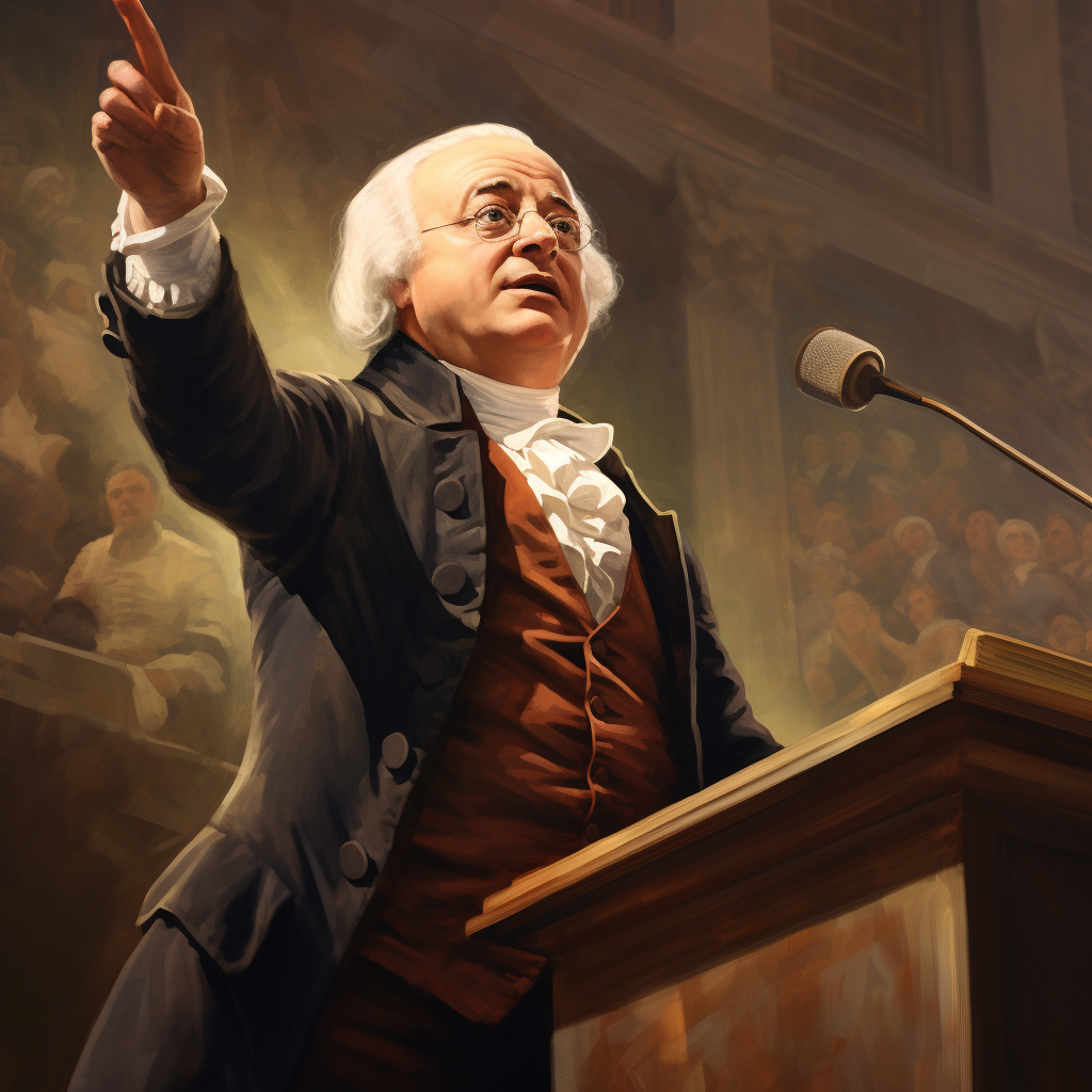 John Adams delivering an inspiring speech