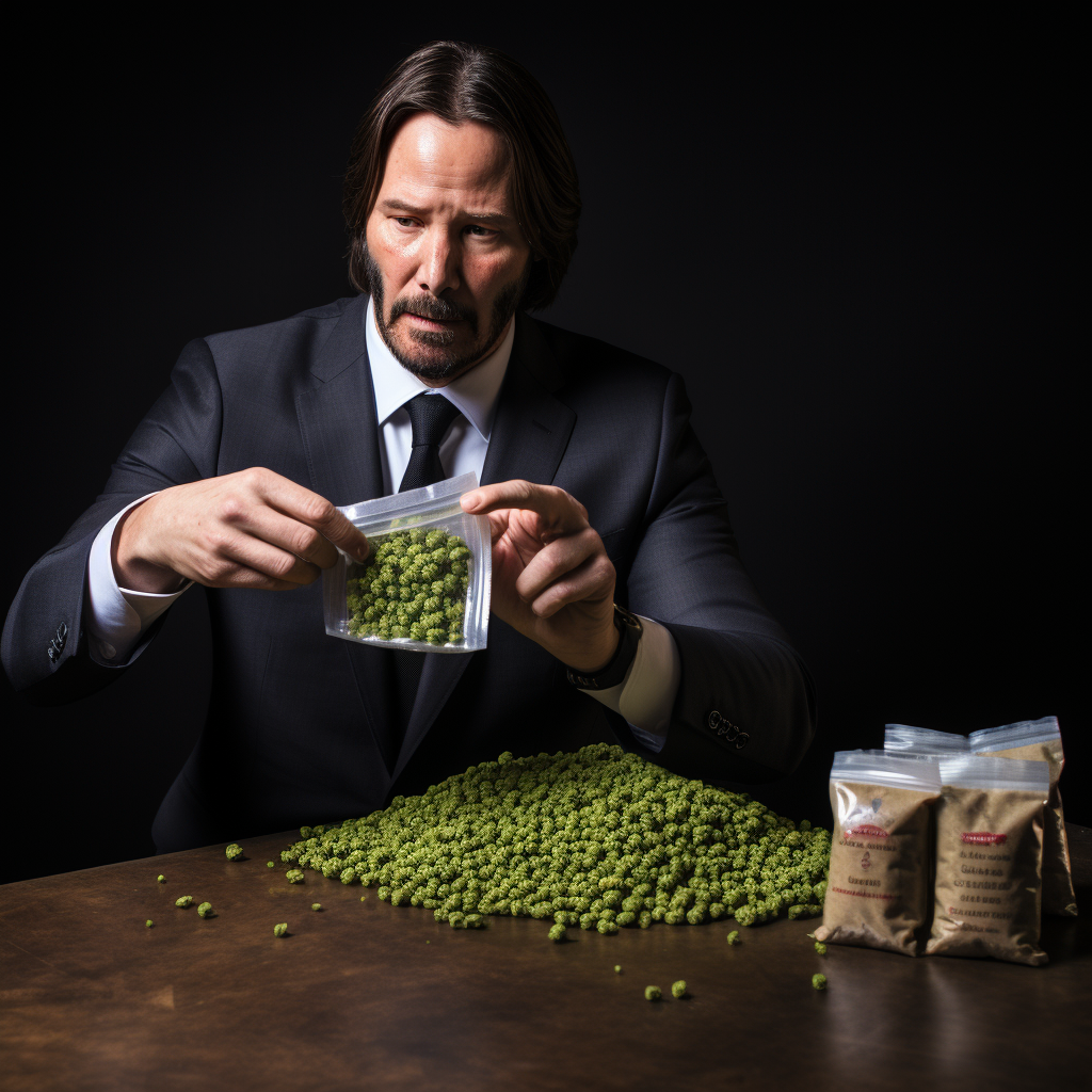 John Wick with Gun and Kratom Bag