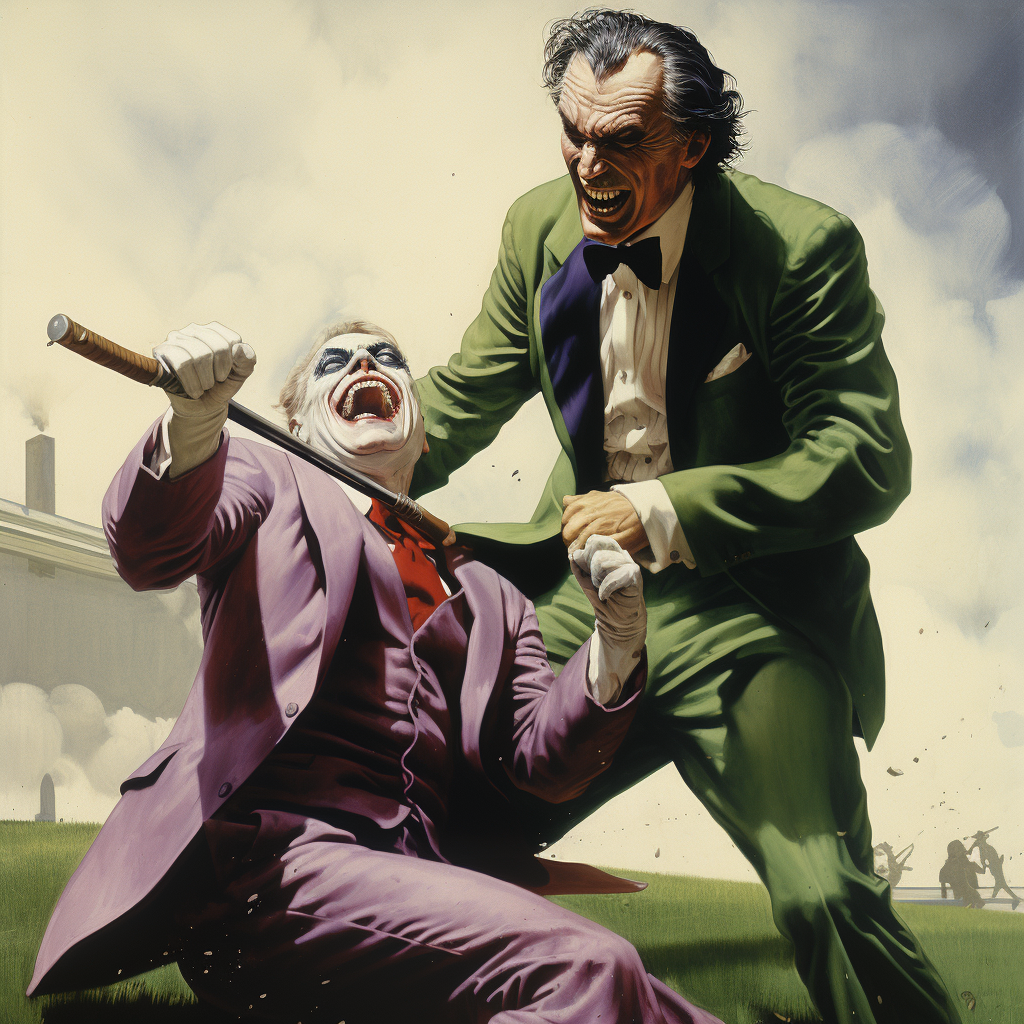 Batman punching Joker on golf course