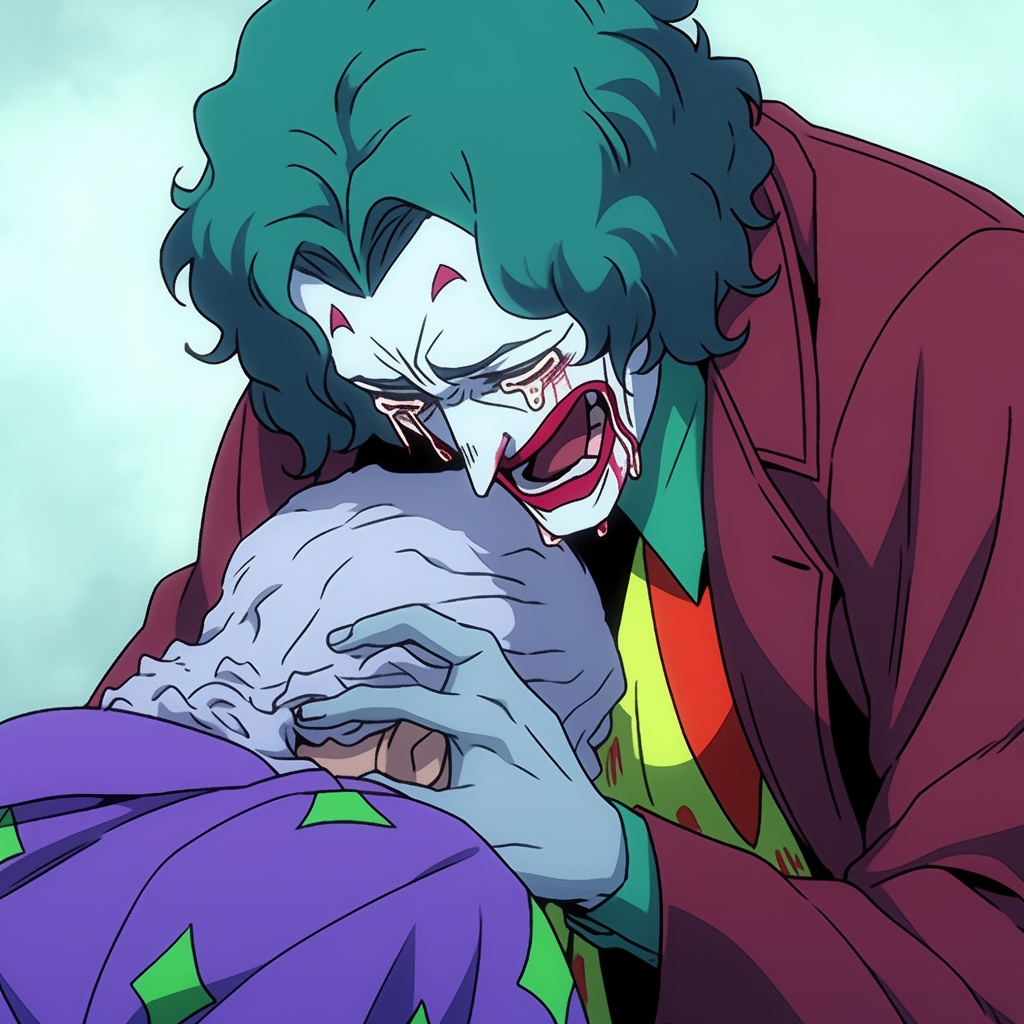 Joker being comforted by Jesus in Rick & Morty style