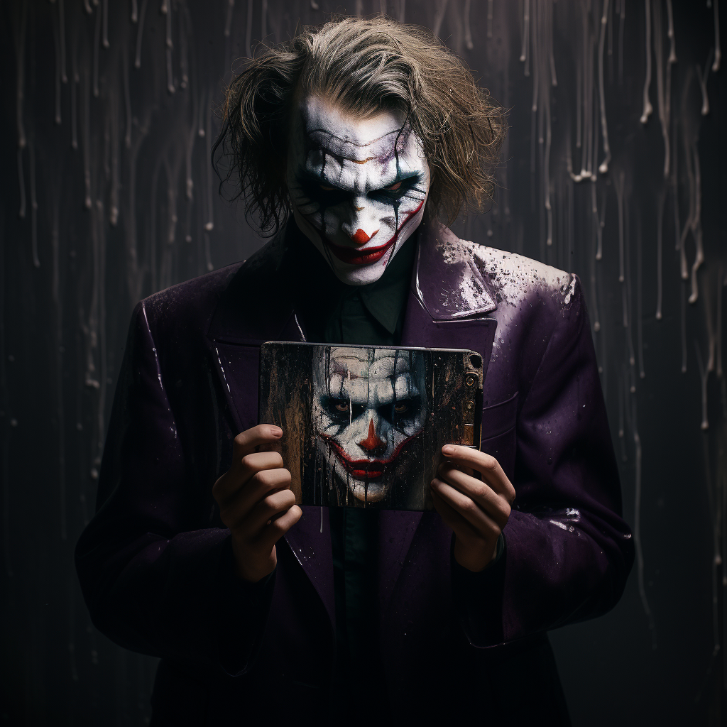 Joker holding canvas in front camera