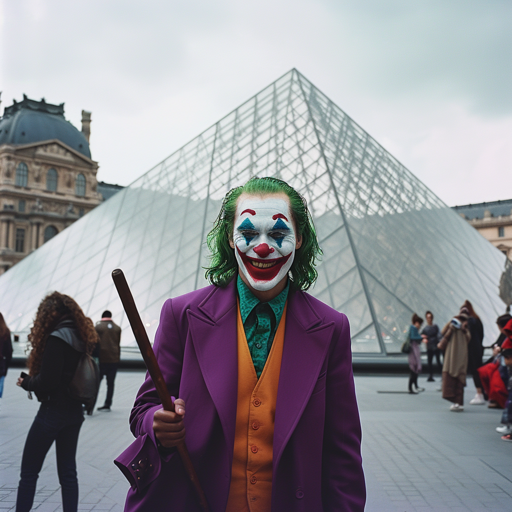 Joker at Louvre Pyramid in Paris