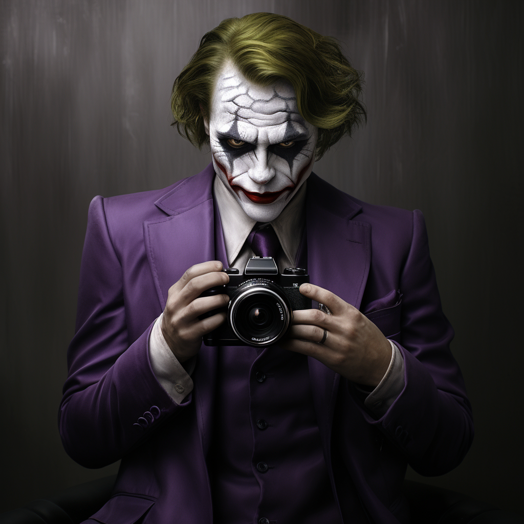 Joker holding small white canvas