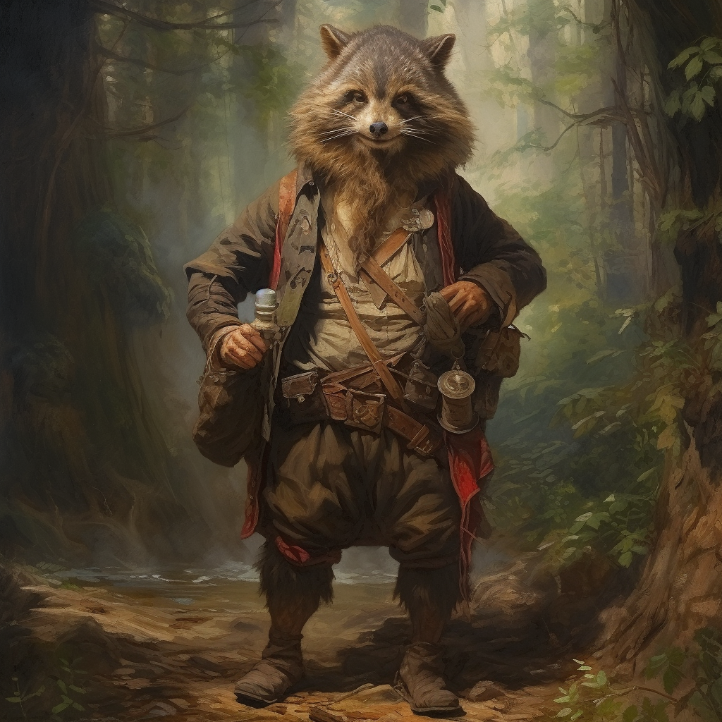 Jolly woodsman in raccoon skin cap