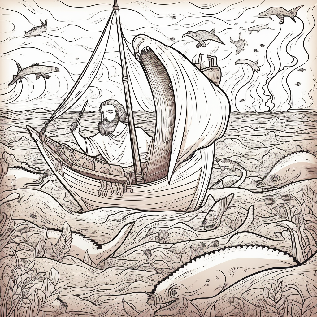 Coloring page of Jonah inside whale