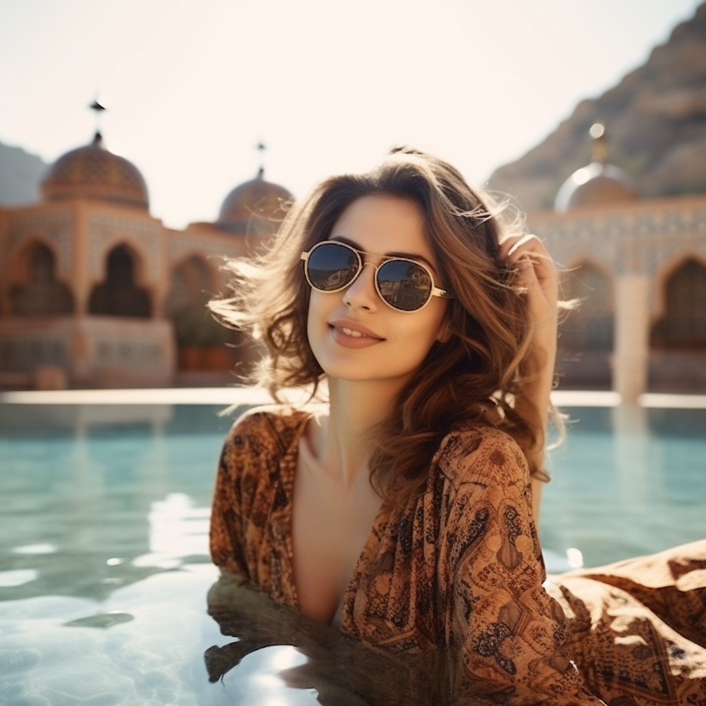 Beautiful Jordanian woman in the pool