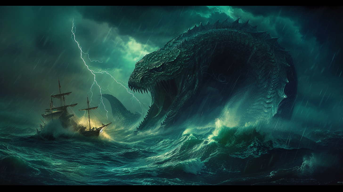 Sea Serpent Leviathan Intimidating Ship