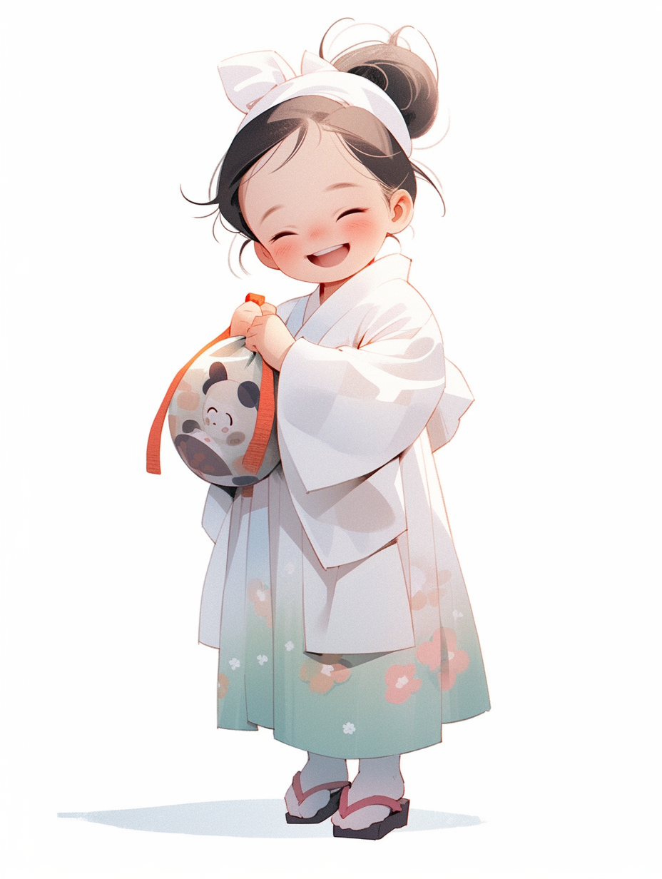 Smiling little girl wearing a Hanbok skirt