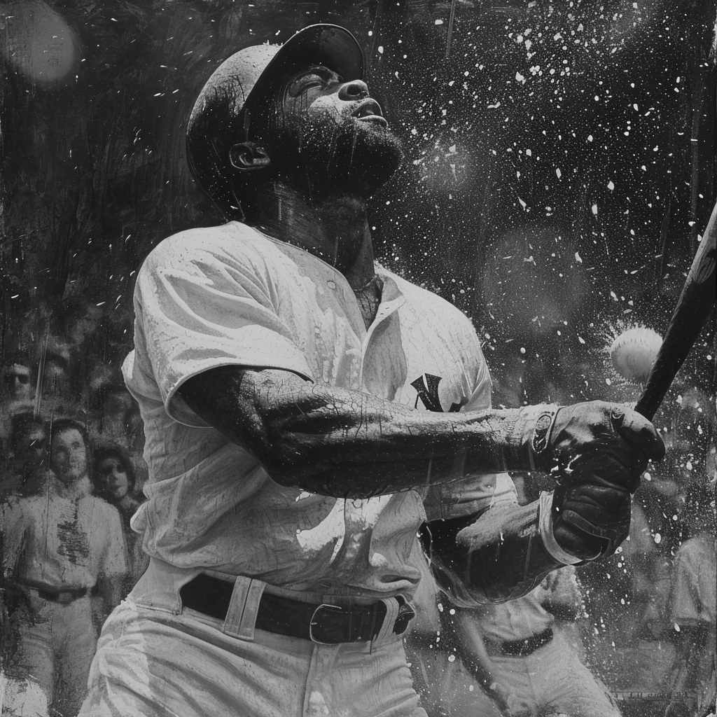 Josh Gibson swinging home run in black and white