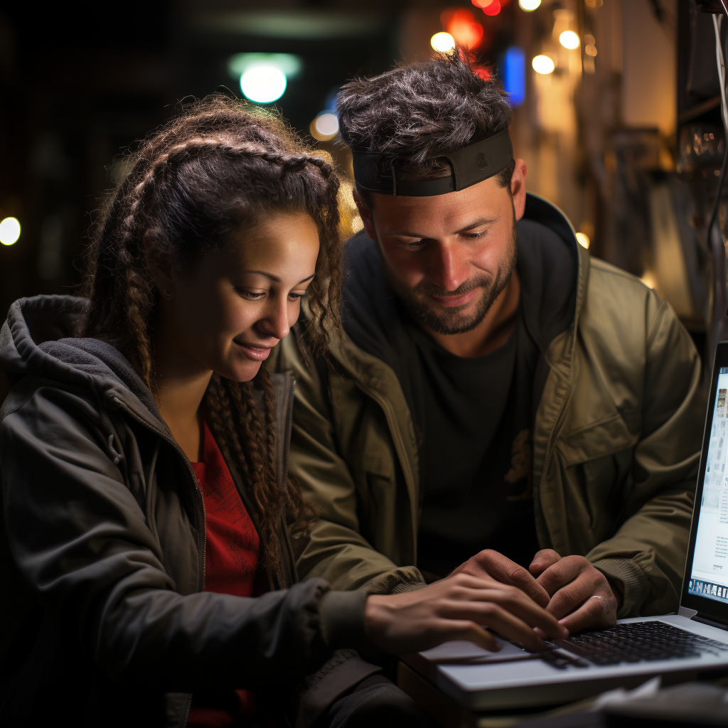 Young Afro-Ecuadorians navigating the internet at a poor house