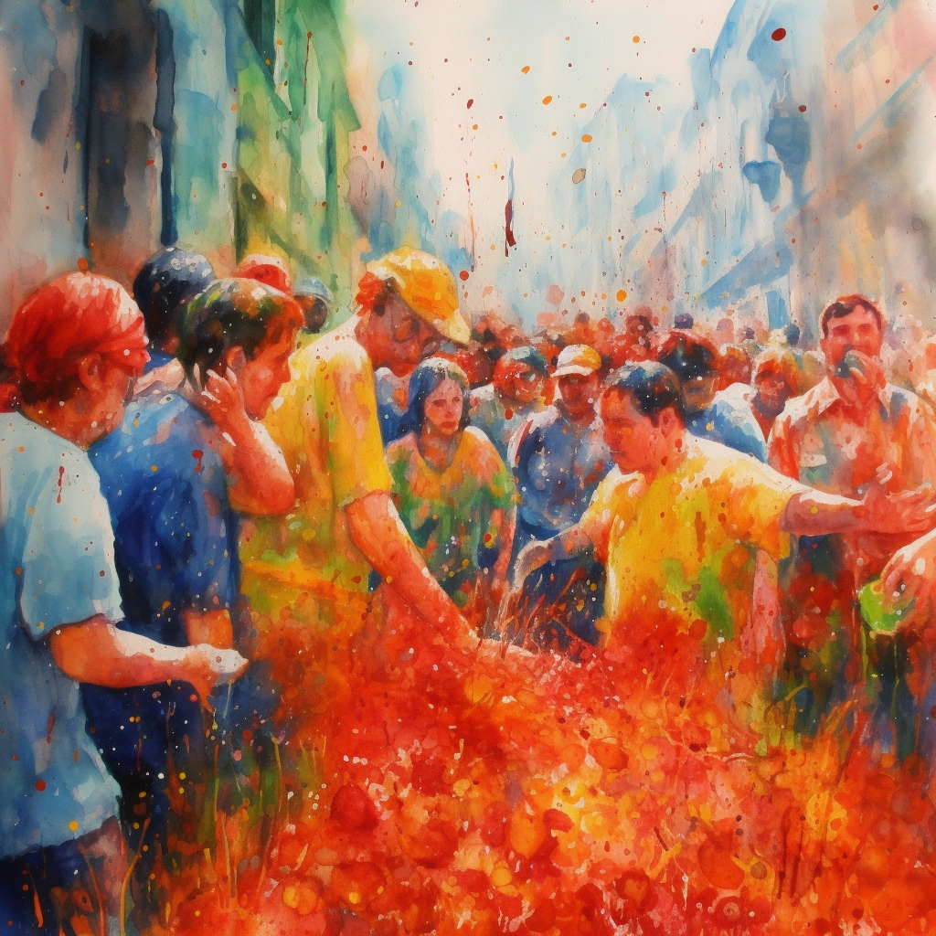 Joyful La Tomatina Watercolors Fun