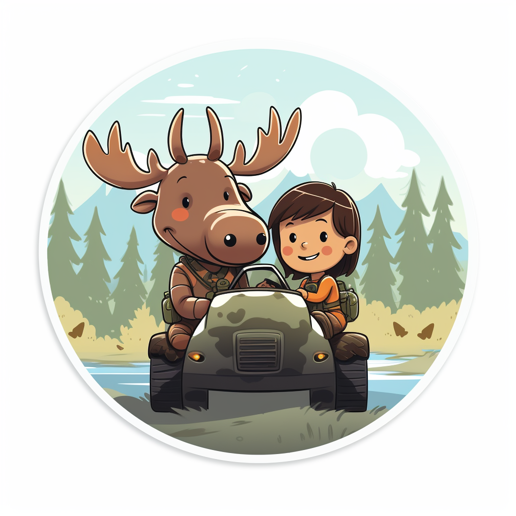 Cute Baby and Baby Moose sitting on a Battle Tank