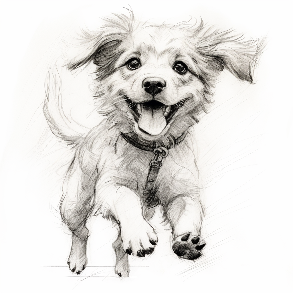 Spontaneous joyful dog sketch