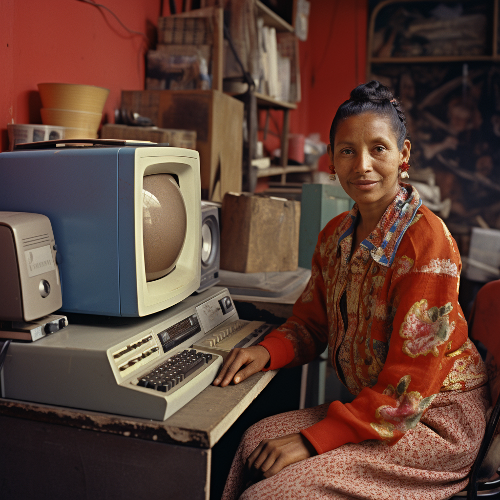 Young Latina woman using computer at home