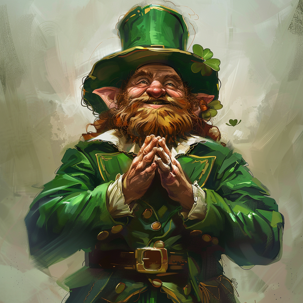 Smiling leprechaun in green attire