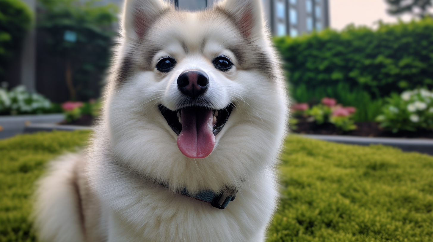 Highly detailed photograph of a joyful Pomsky dog