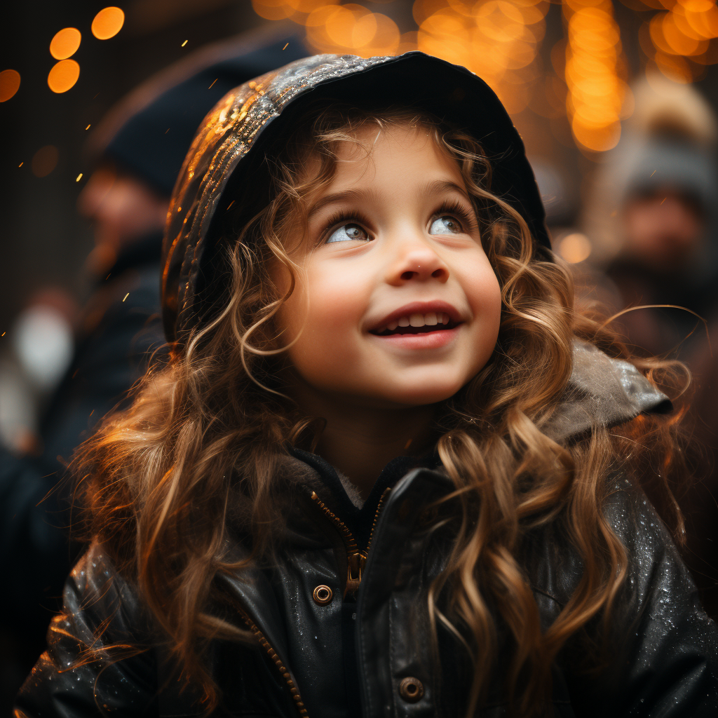 Smiling child excited for New Year's celebration