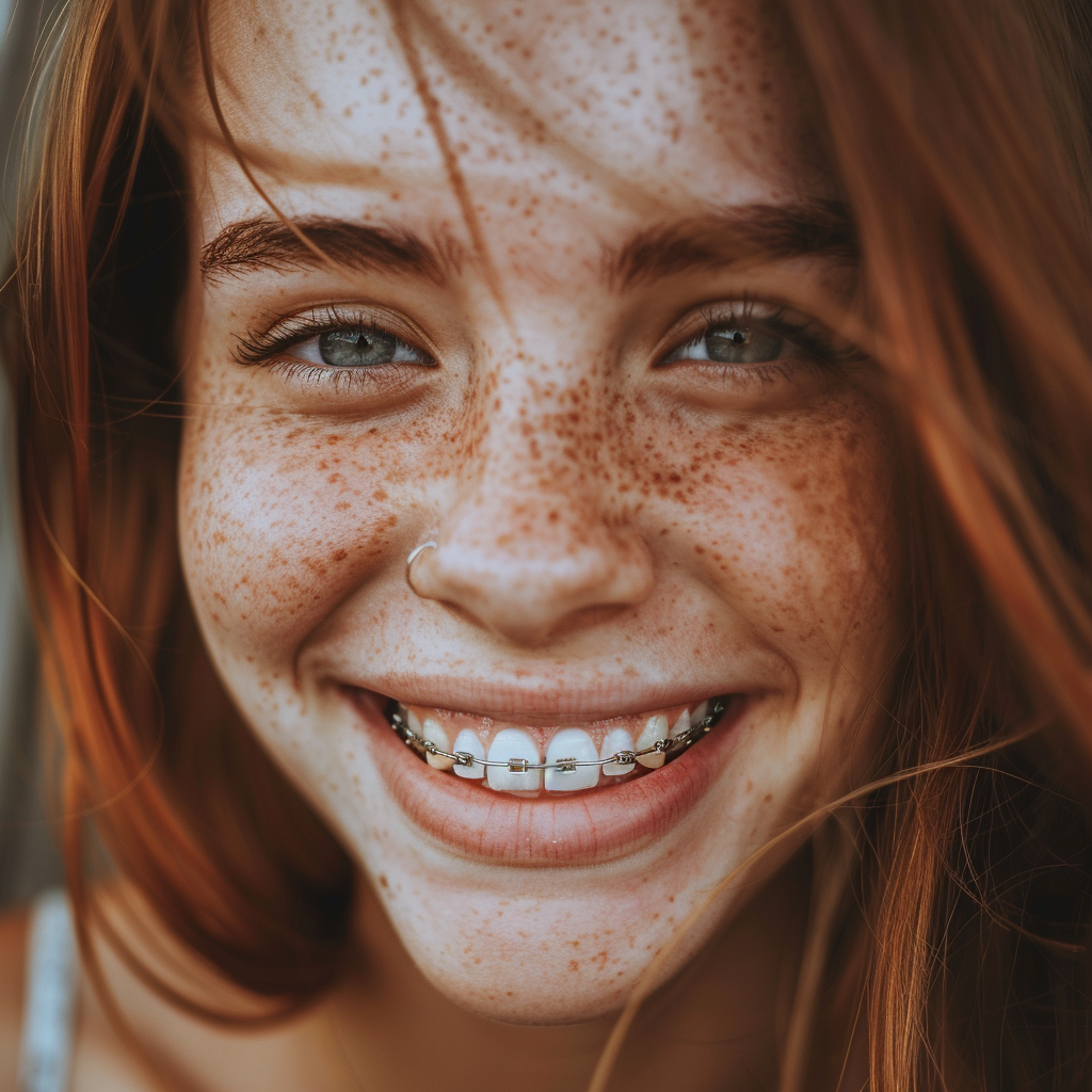 Woman with joyful metal braces