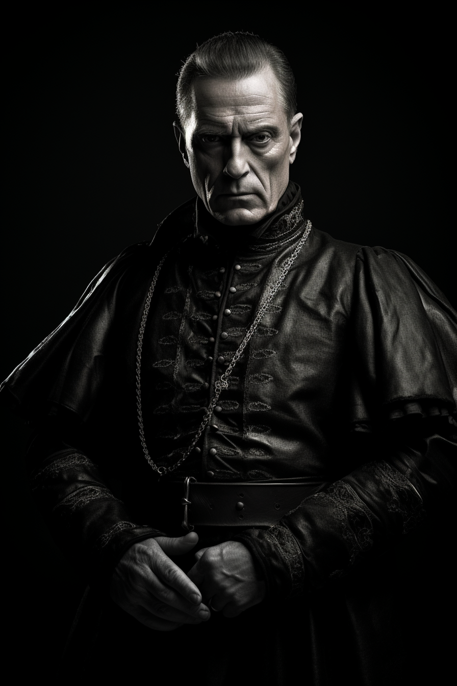 Julius Caesar in dark attire