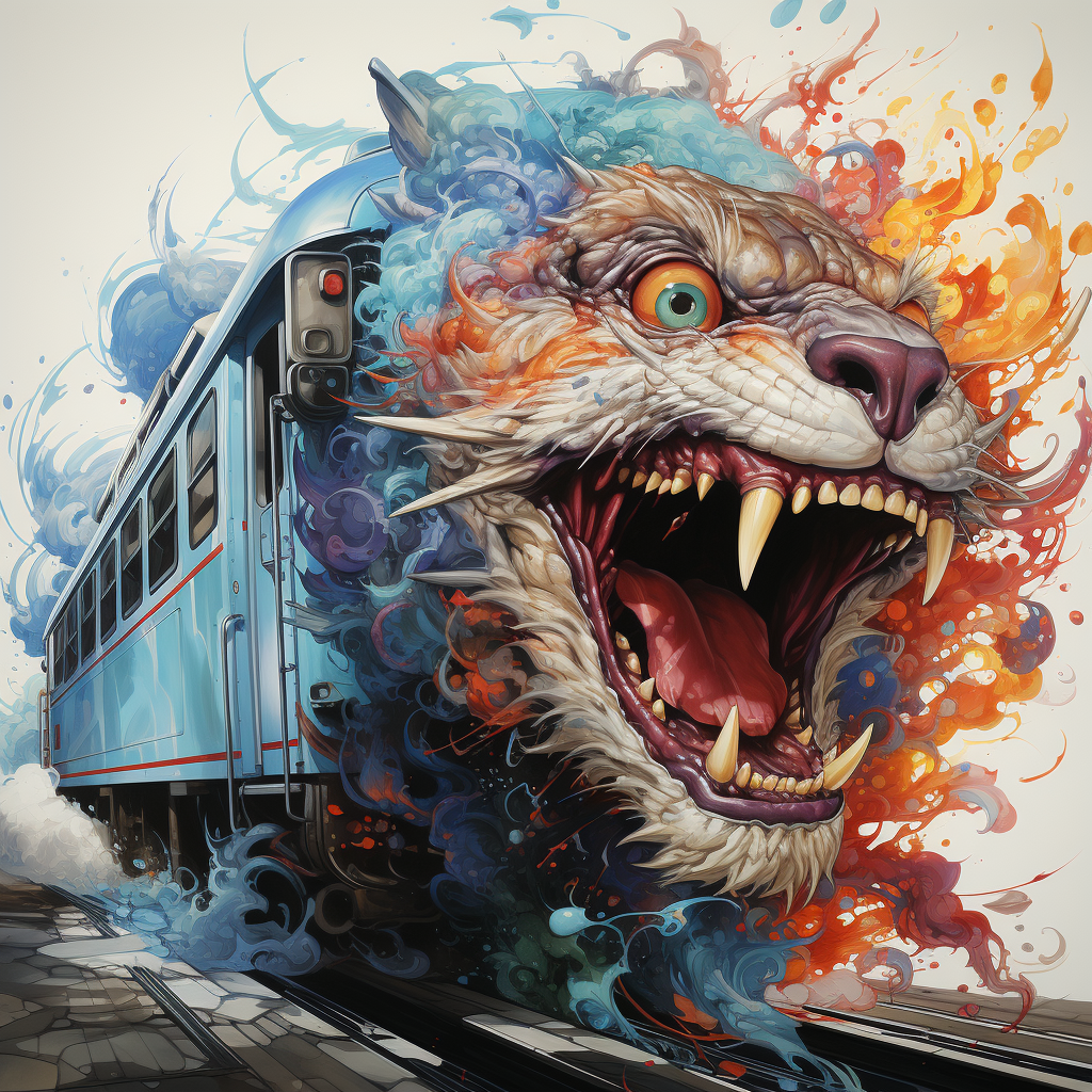 Detailed evil monster jumping off a train