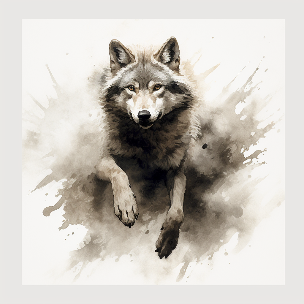 Jumping wolf in painted style