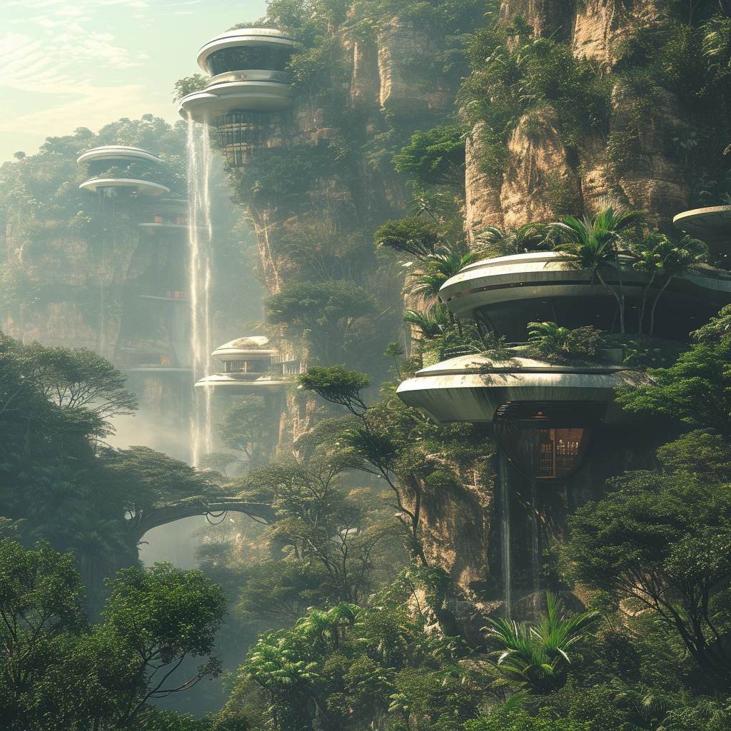 Futuristic Buildings in Jungle