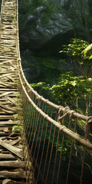 Suspension Bridge in Lush Jungle