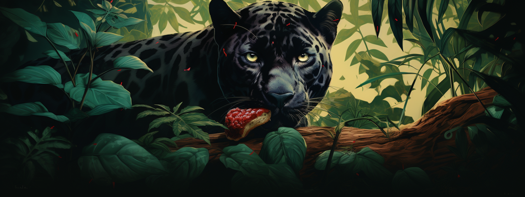 Panther enjoying pizza in the jungle