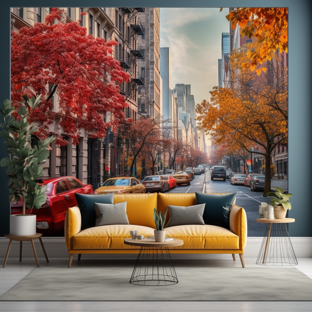 Autumn-themed modern jungle street wallpaper