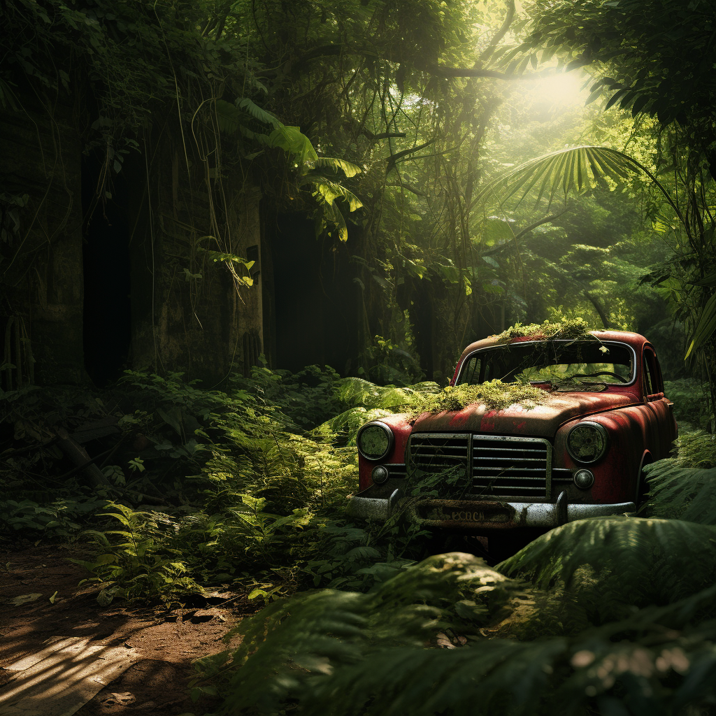 Gorie carrying car in jungle