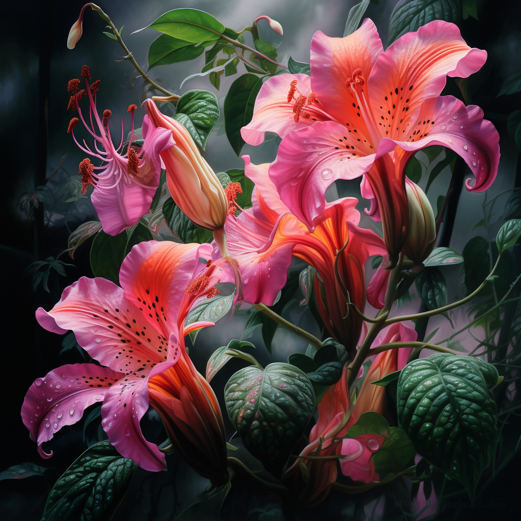 Beautiful jungle flowers in realistic photo