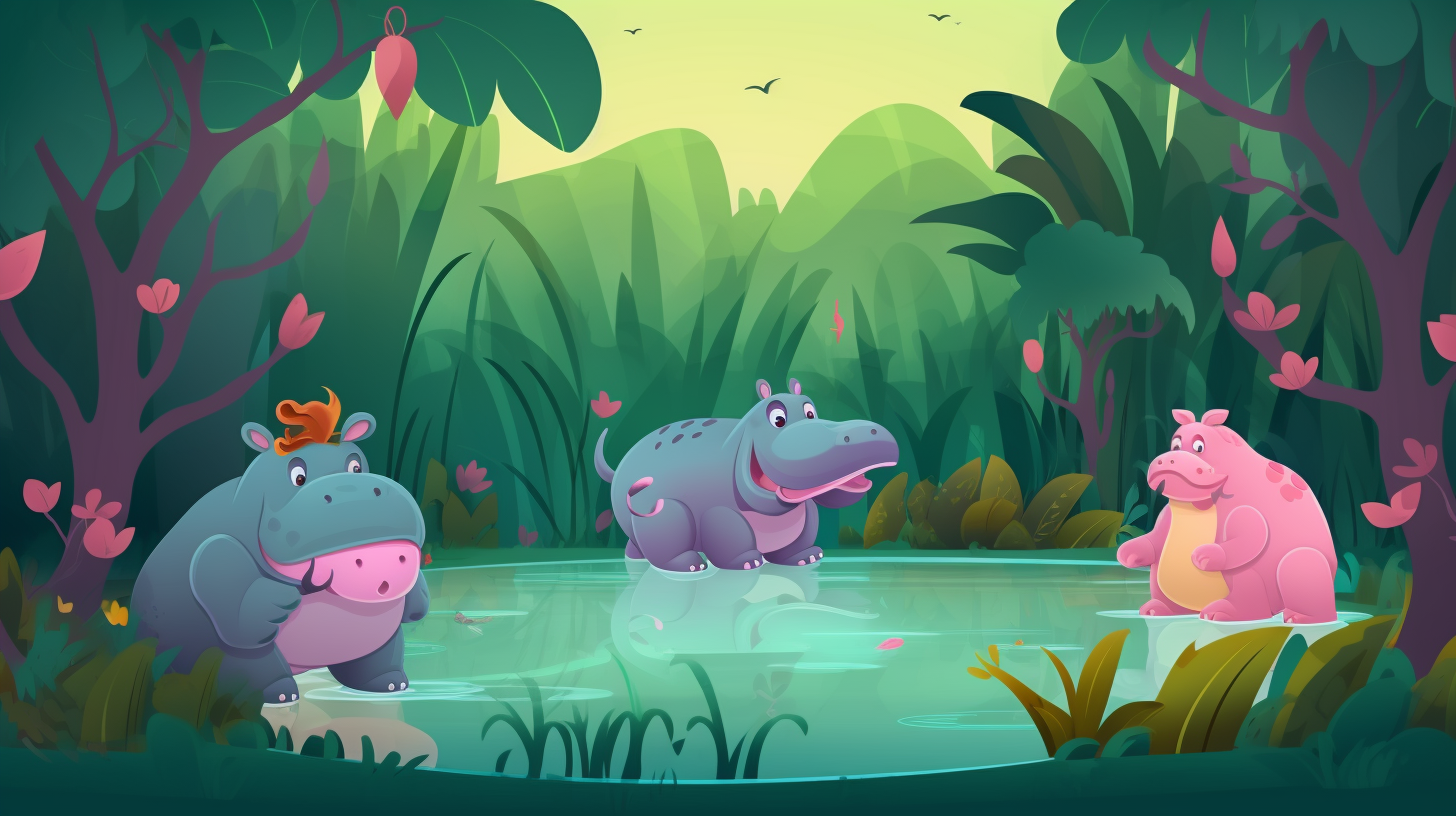 game screen with jungle theme and hippopotamus