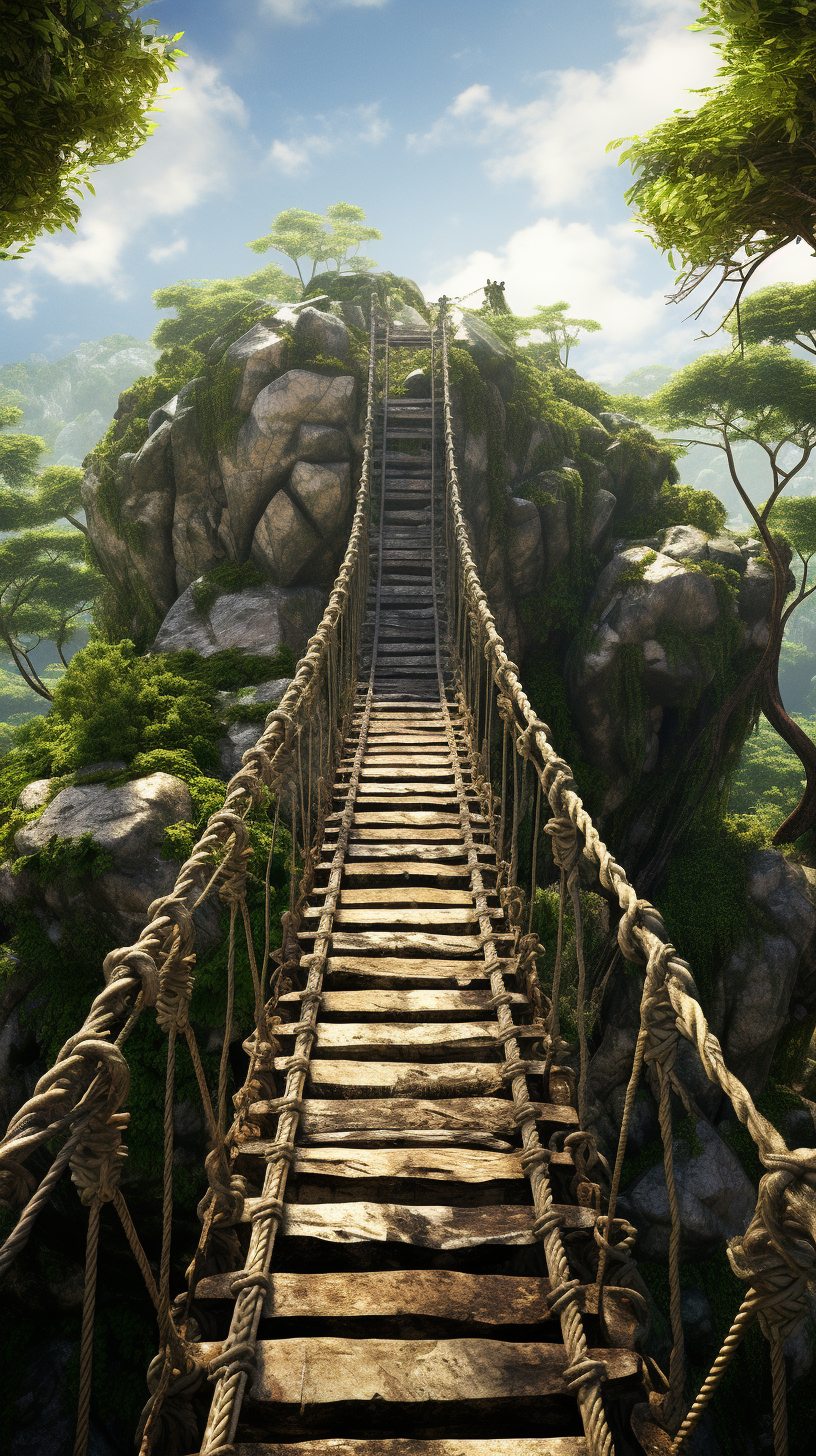 Suspension Bridge in Jungle with Lianas