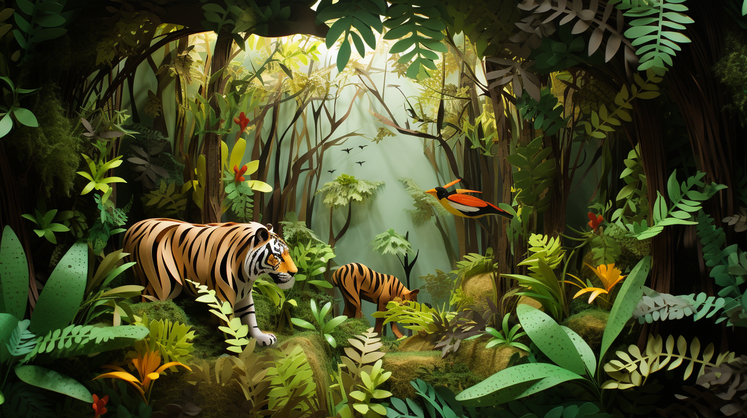 Immersive paper jungle scene