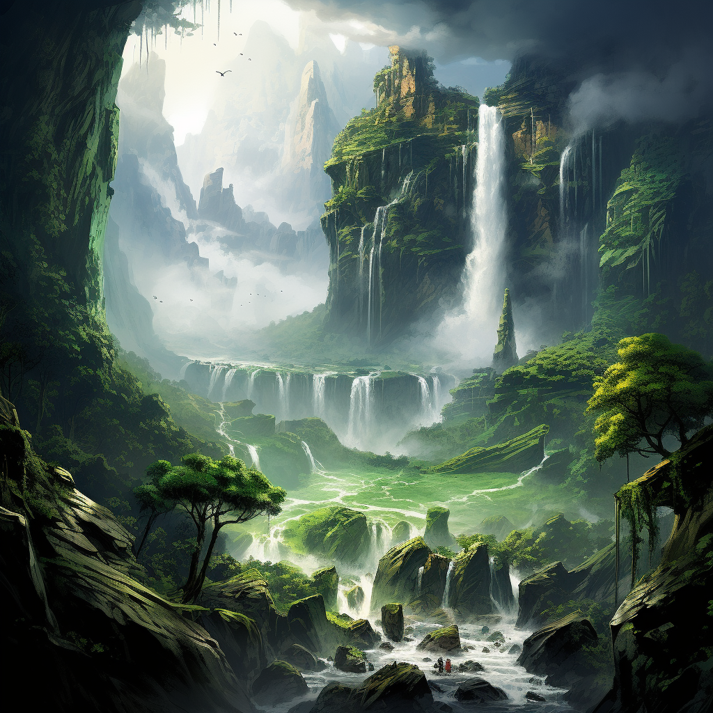 Serene jungle waterfall in mountains