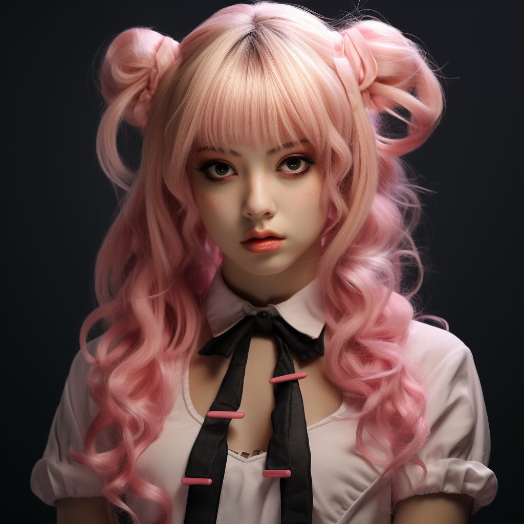 Junko Enoshima with wavy pigtails